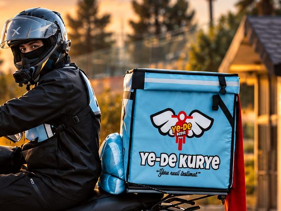 YEDE KURYE logolu mavi kurye çantası
